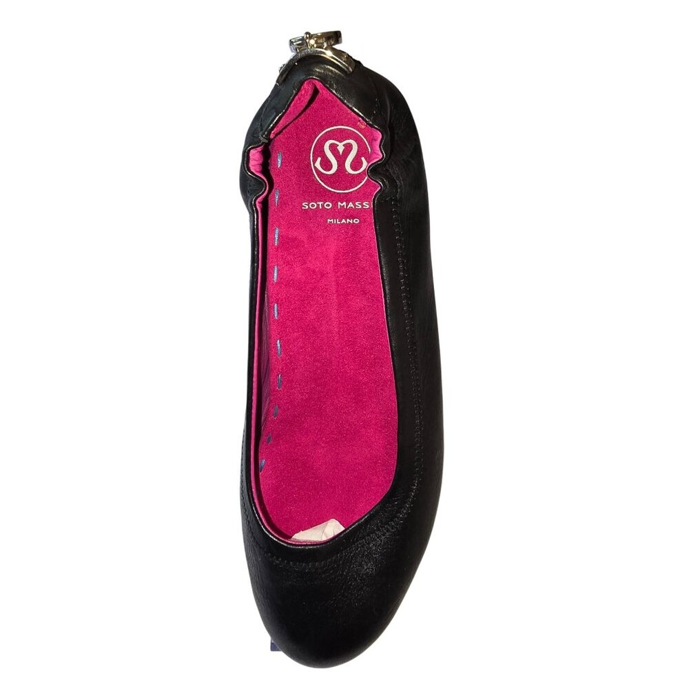 Soto Massini Milano Black Vegan Leather Orthotic Ballet Flats Silver Buckle 9-10 - Picture 5 of 7